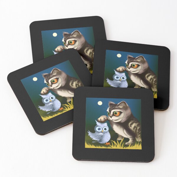 Item preview, a cat and an owl playing designed and sold by shirtkosa.