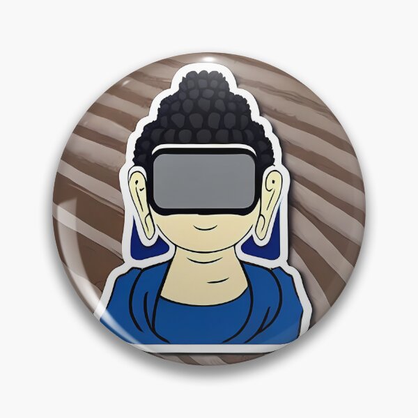 Artikelvorschau, Buddha mit VR-Headset, gestreifter Sandhintergrund, abstraktes Motivmuster im Comic-Stil (Anime-Cartoon-Stil, Tapetenkachel) entworfen und verkauft von Digital-Davinci.