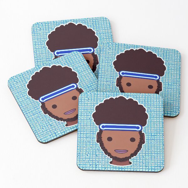 Item preview, Afro Young Man VR White & Blue Squares background, Abstract Comic Style Motif Pattern  (anime cartoon style,  wallpaper tile) designed and sold by Digital-Davinci.