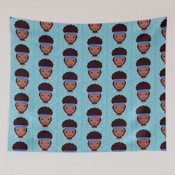 Item preview, Afro Young Man VR White & Blue Squares background, Abstract Comic Style Motif Pattern  (anime cartoon style,  wallpaper tile) designed and sold by Digital-Davinci.