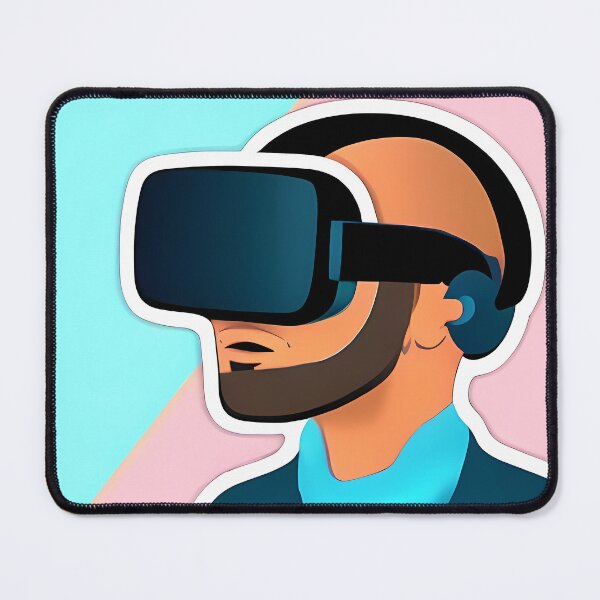 Item preview, Stylish Bald Man wearing VR Headset, Blue & Pink background, Abstract Comic Style Motif Pattern (anime cartoon style, wallpaper tile) designed and sold by Digital-Davinci.