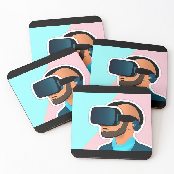 Item preview, Stylish Bald Man wearing VR Headset, Blue & Pink background, Abstract Comic Style Motif Pattern  (anime cartoon style,  wallpaper tile) designed and sold by Digital-Davinci.