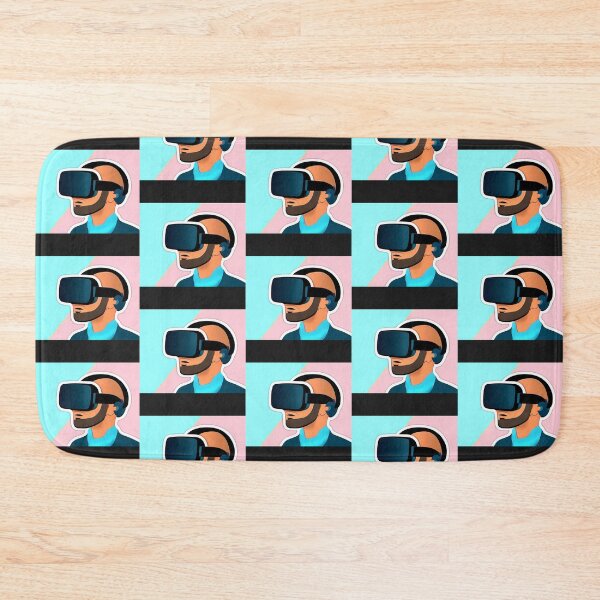 Item preview, Stylish Bald Man wearing VR Headset, Blue & Pink background, Abstract Comic Style Motif Pattern  (anime cartoon style,  wallpaper tile) designed and sold by Digital-Davinci.
