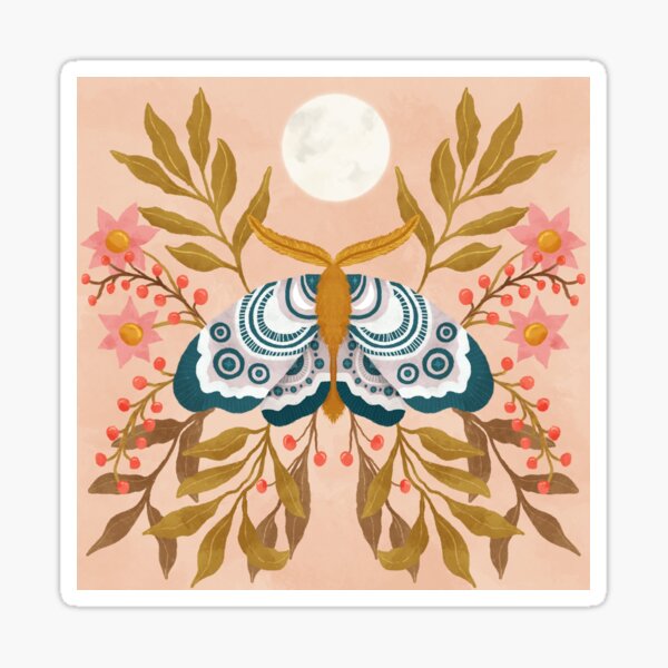 Artikel-Vorschau von Mottenfreund mit Blumen und Vollmond, designt und verkauft von JessDaniArt.