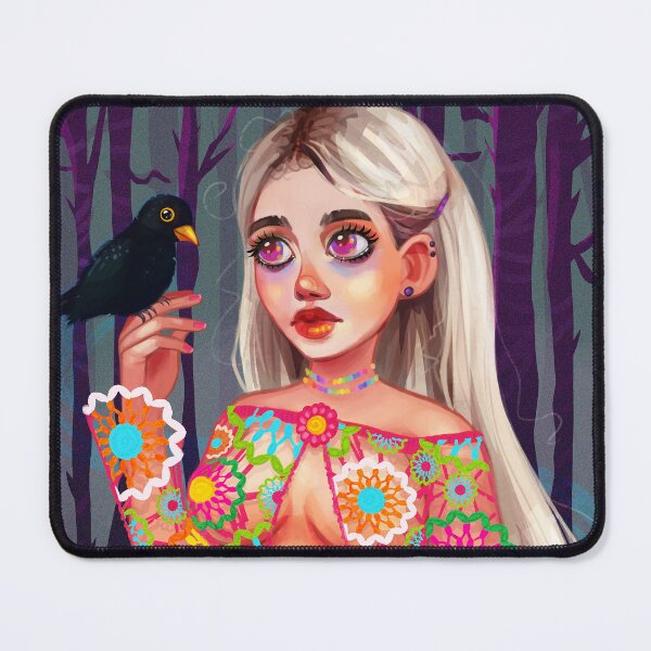 Item preview, Black bird and a witch in a colorful crochet top designed and sold by FinaSusu.