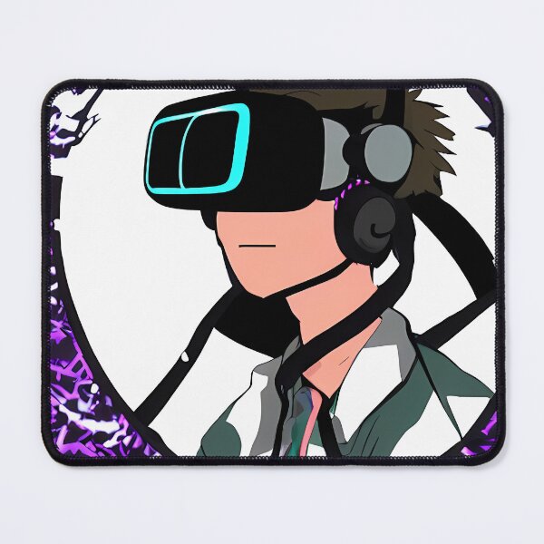 Item preview, Young Man in VR Metaverse , Purple Ribbons Background, Abstract Comic Style Motif Pattern  (anime cartoon style,  wallpaper tile) designed and sold by Digital-Davinci.