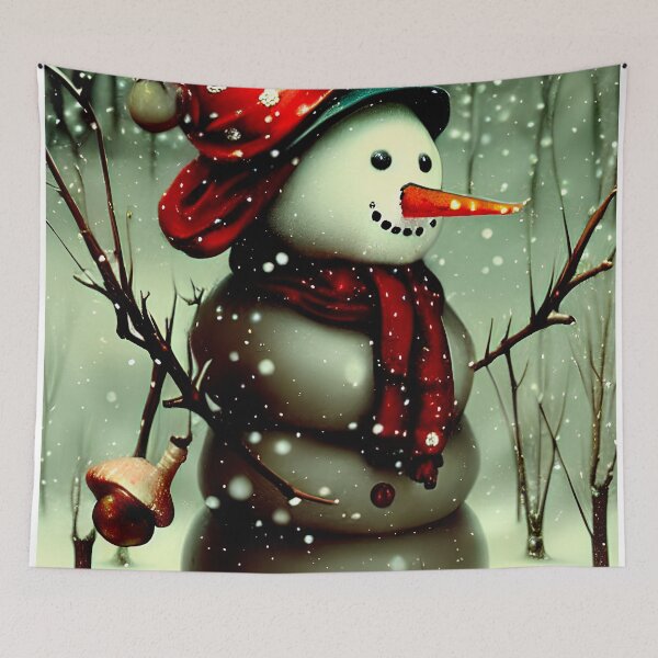 Item preview, Snowman in a fashionable hat Christmas landscape designed and sold by GorinART.