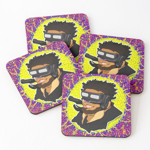 Item preview, Brutish Thug Gangster in VR Metaverse , Magenta Yellow Ribbons Background, Abstract Comic Style Motif Pattern  (anime cartoon style,  wallpaper tile) designed and sold by Digital-Davinci.