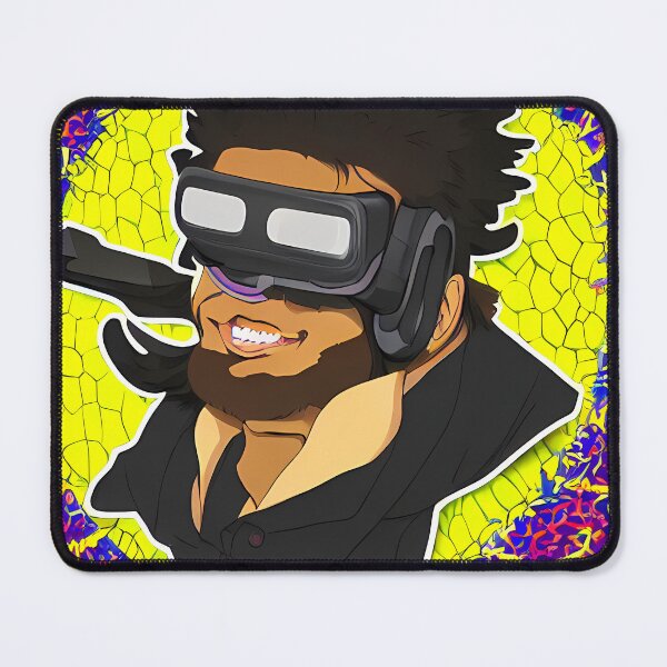 Item preview, Brutish Thug Gangster in VR Metaverse , Magenta Yellow Ribbons Background, Abstract Comic Style Motif Pattern  (anime cartoon style,  wallpaper tile) designed and sold by Digital-Davinci.