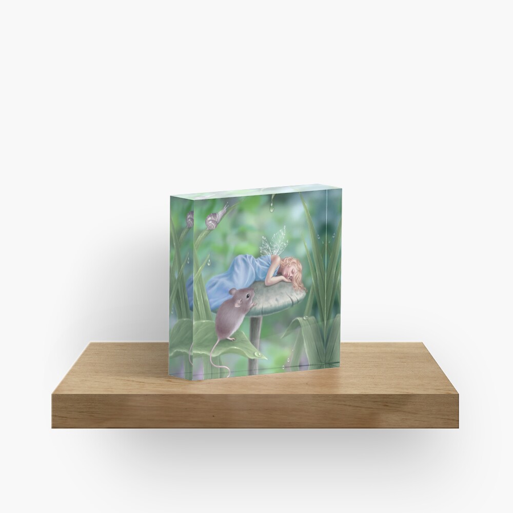 Sweet Dreams Sleeping Fairy & Mouse Acrylic Block