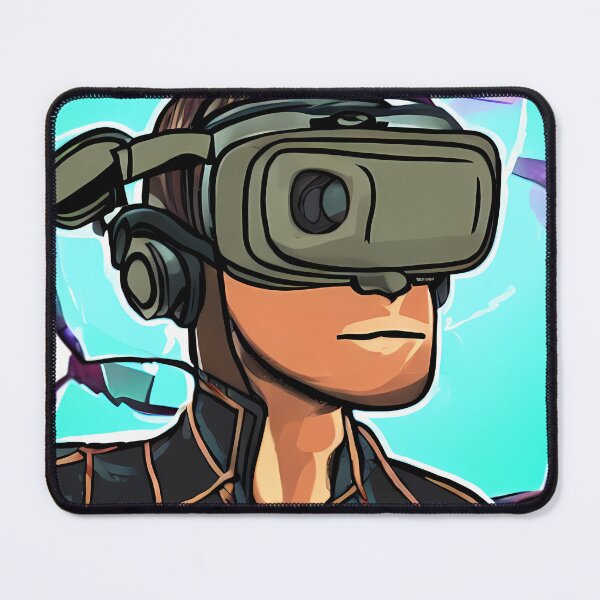 Item preview, Olive Skinned Man wearing VR Headset with Headphones, Blue & Gray Background, Abstract Comic Style Motif Pattern  (anime cartoon style,  wallpaper tile) designed and sold by Digital-Davinci.