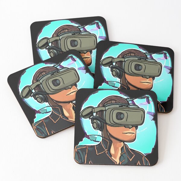 Item preview, Olive Skinned Man wearing VR Headset with Headphones, Blue & Gray Background, Abstract Comic Style Motif Pattern  (anime cartoon style,  wallpaper tile) designed and sold by Digital-Davinci.