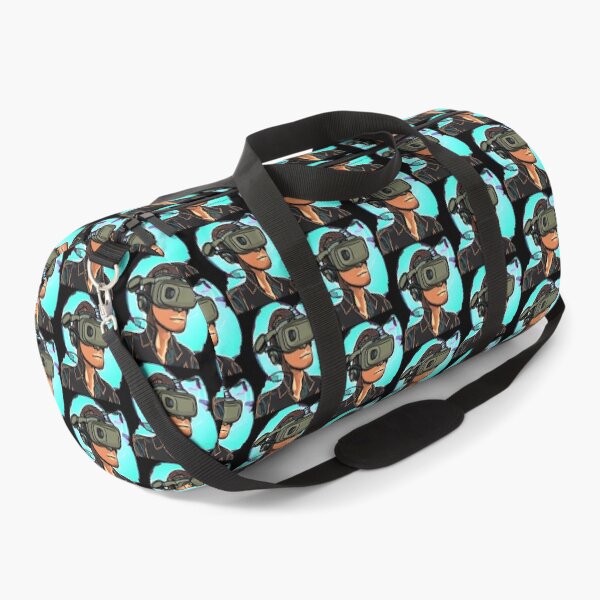Item preview, Olive Skinned Man wearing VR Headset with Headphones, Blue & Gray Background, Abstract Comic Style Motif Pattern (anime cartoon style, wallpaper tile) designed and sold by Digital-Davinci.