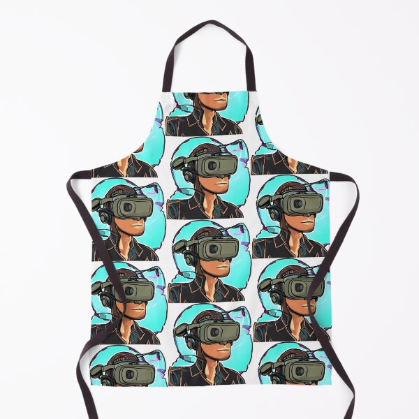Item preview, Olive Skinned Man wearing VR Headset with Headphones, Blue & Gray Background, Abstract Comic Style Motif Pattern  (anime cartoon style,  wallpaper tile) designed and sold by Digital-Davinci.