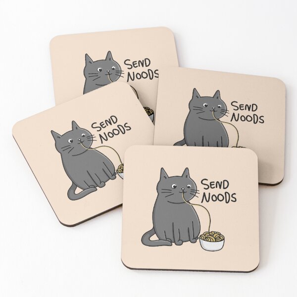Item preview, Cute funny cat eating noodles with Send Noods quote modern minimal cartoon Digital Illustration designed and sold by AlmightyClaire.