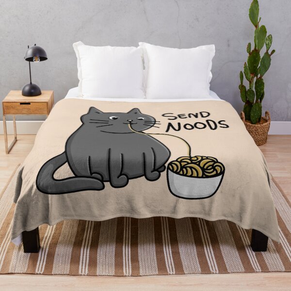 Item preview, Cute funny cat eating noodles with Send Noods quote modern minimal cartoon Digital Illustration designed and sold by AlmightyClaire.