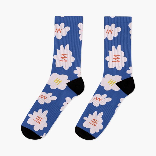 Item preview, Lilac minimalist 1960's flowers with blue background pattern designed and sold by ambrojit.