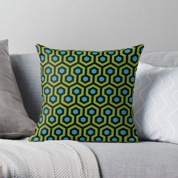 Geometric Pattern: Looped Hexagons: Green/Blue Throw Pillow