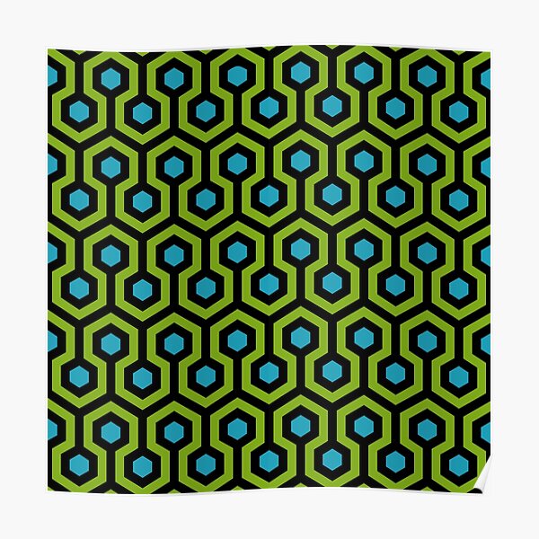 Geometric Pattern: Looped Hexagons: Green/Blue Poster