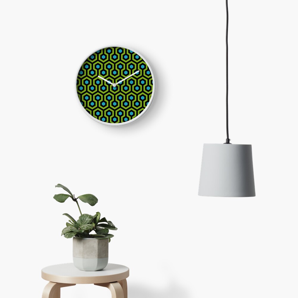 Geometric Pattern: Looped Hexagons: Green/Blue Clock