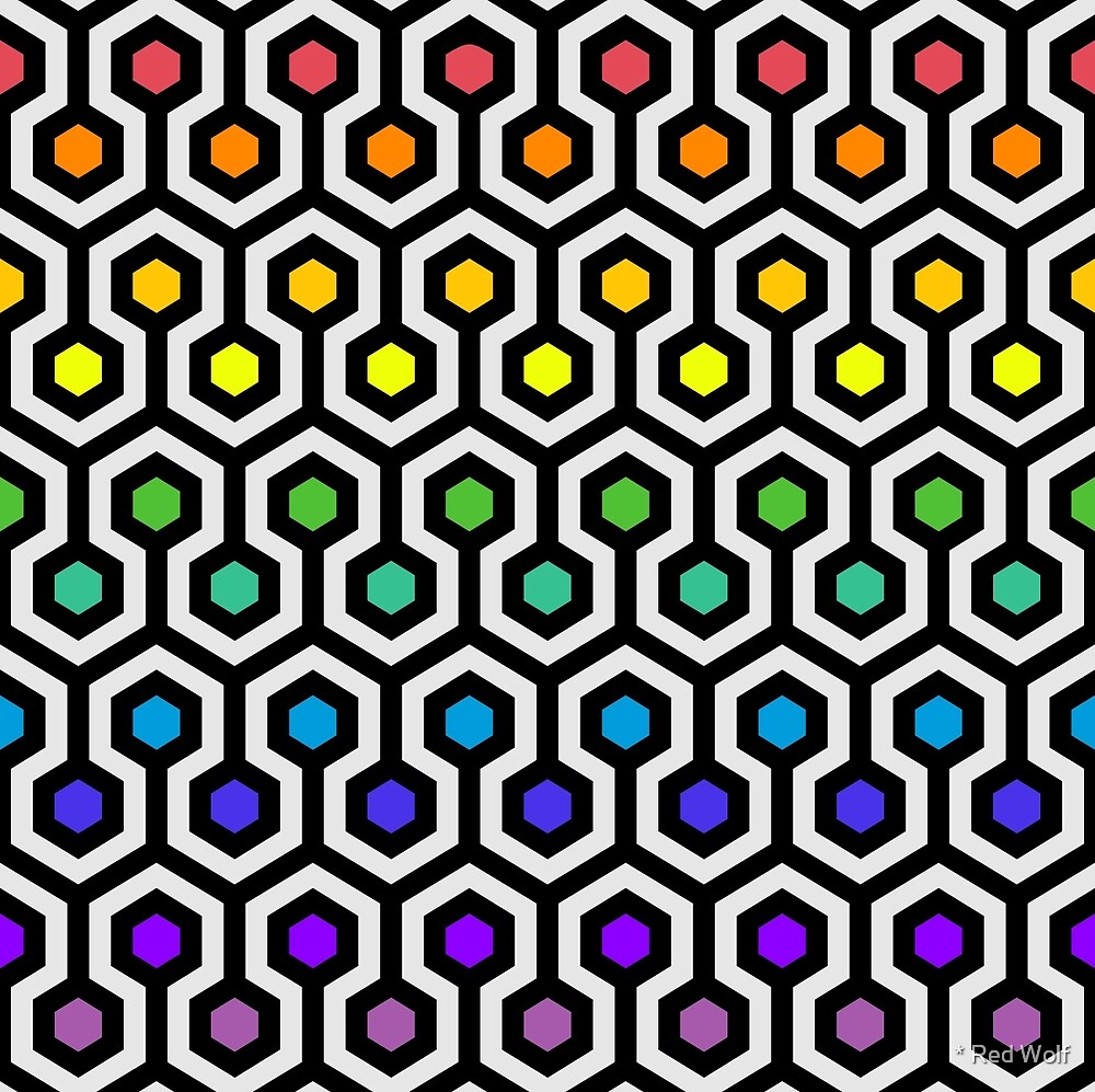Geometric Pattern: Looped Hexagons: Rainbow by * Red Wolf
