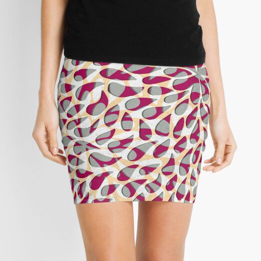 Organic Petals Pattern Magenta Gray Mini Skirt