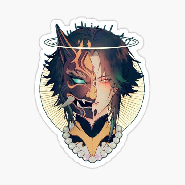 "Xiao Mask Design Tattoo Head" Sticker for Sale by lsdoodles | Redbubble
