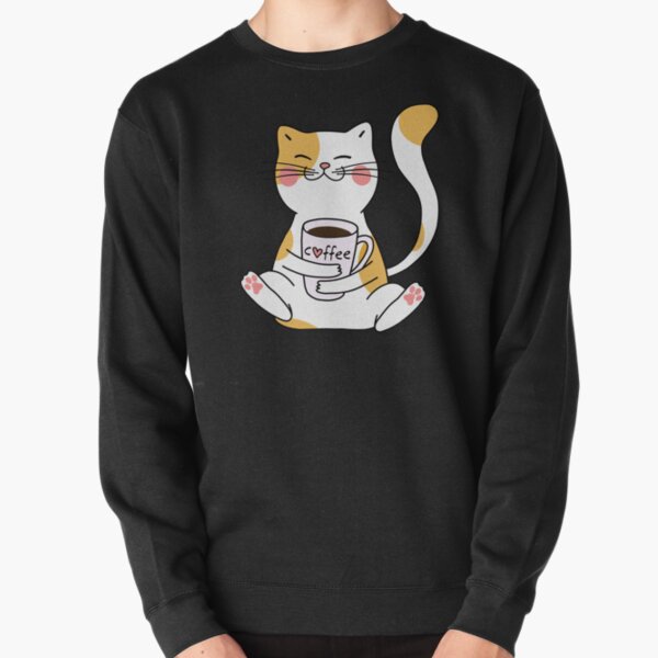 Cat and Coffee Pullover Sweatshirt