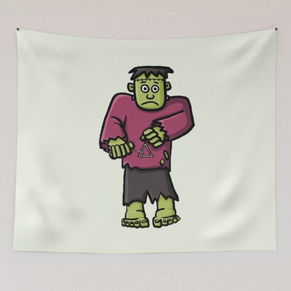 Item preview, Funny musician Frankenstein cartoon playing the triangle cute halloween autumn digital illustration designed and sold by AlmightyClaire.