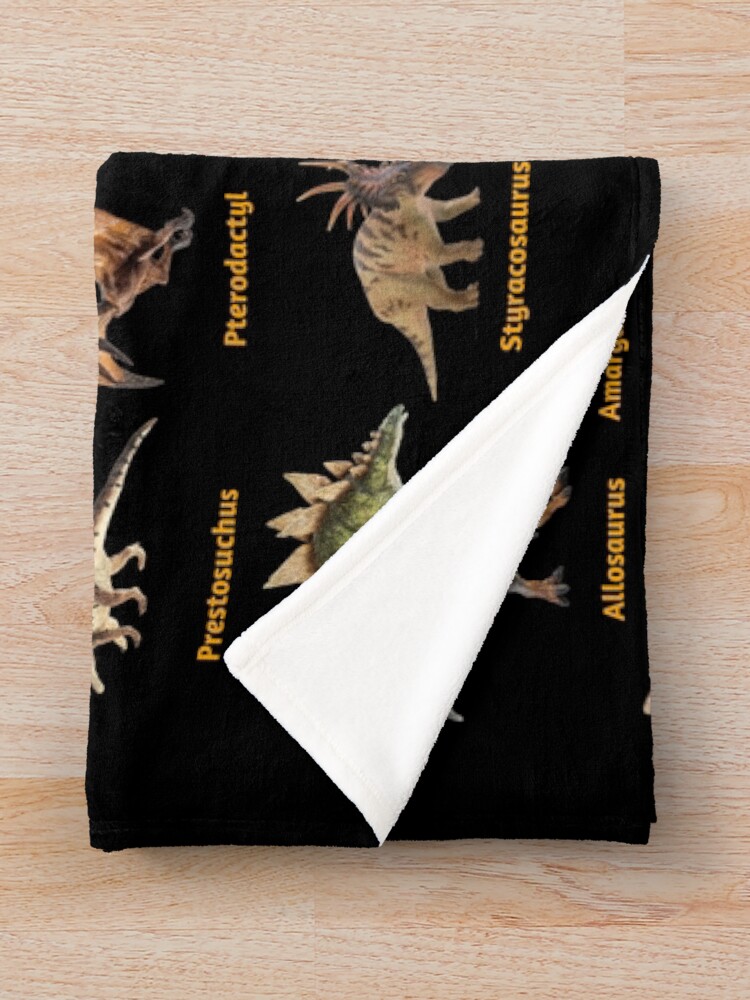Thumbnail 3 of 6, Throw Blanket, Dinosaurs: The Jurassic Age (Black Background) designed and sold by examinethepast.
