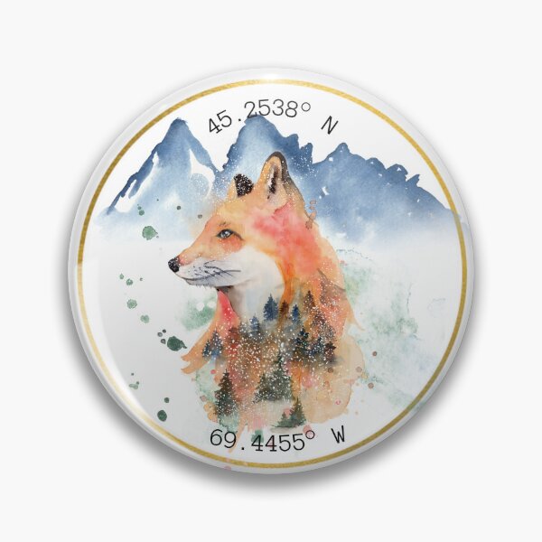 Item preview, Maine watercolor fox with mountains and pine trees designed and sold by P3113creates.