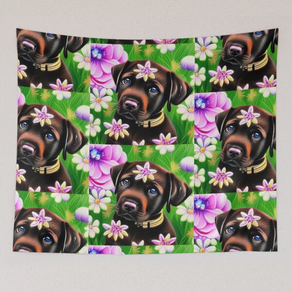 Item preview, Beautiful Dog Oil Painting with flowers in background designed and sold by ManifestoDesign.
