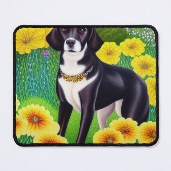 Item preview, Beautiful Dog Oil Painting with flowers in background designed and sold by ManifestoDesign.