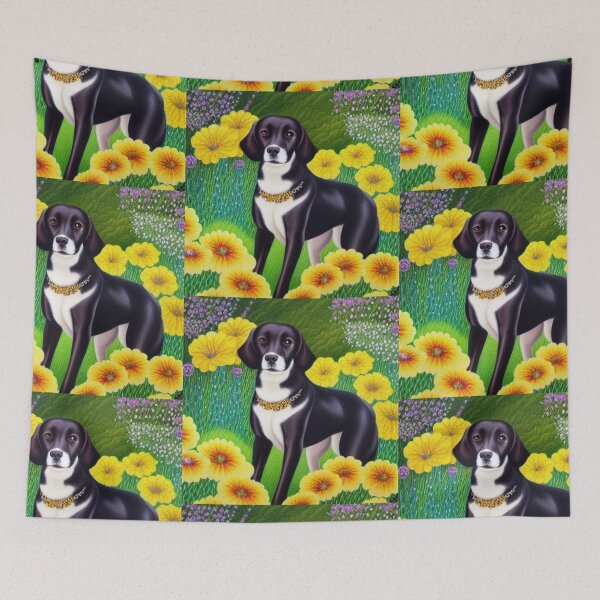 Item preview, Beautiful Dog Oil Painting with flowers in background designed and sold by ManifestoDesign.