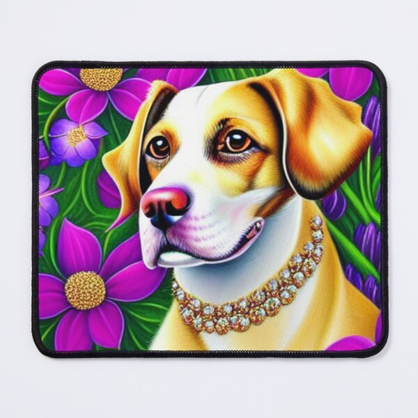 Item preview, Beautiful Dog Oil Painting with flowers in background designed and sold by ManifestoDesign.