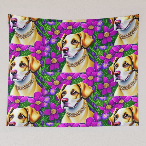 Item preview, Beautiful Dog Oil Painting with flowers in background designed and sold by ManifestoDesign.