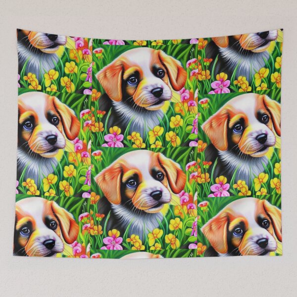 Item preview, Beautiful Dog Oil Painting with flowers in background designed and sold by ManifestoDesign.