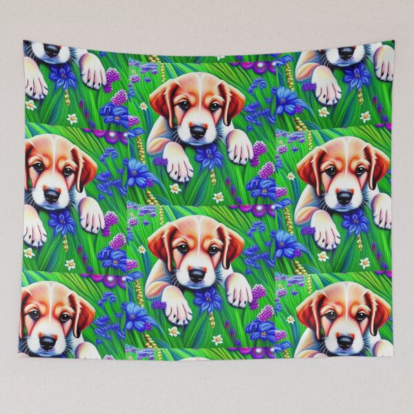 Item preview, Beautiful Dog Oil Painting with flowers in background designed and sold by ManifestoDesign.