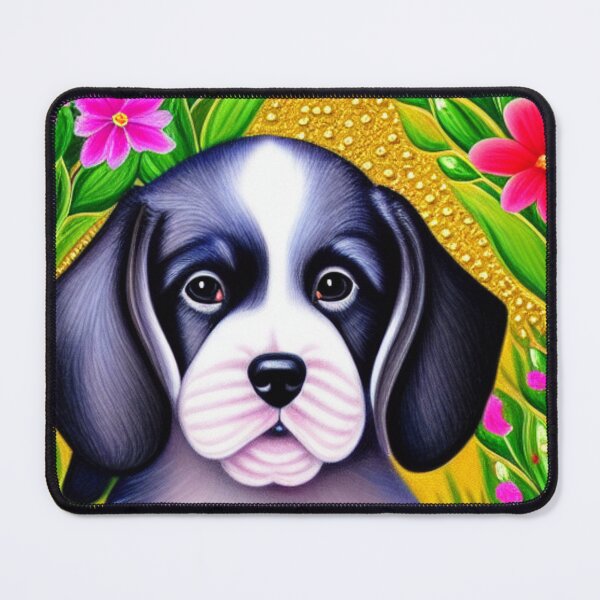 Item preview, Beautiful Dog Oil Painting with flowers in background designed and sold by ManifestoDesign.