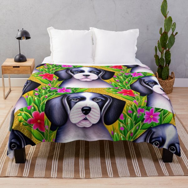 Item preview, Beautiful Dog Oil Painting with flowers in background designed and sold by ManifestoDesign.
