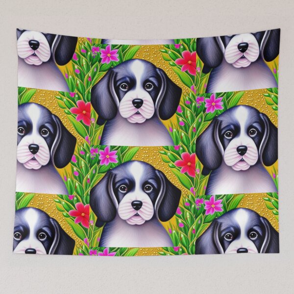 Item preview, Beautiful Dog Oil Painting with flowers in background designed and sold by ManifestoDesign.