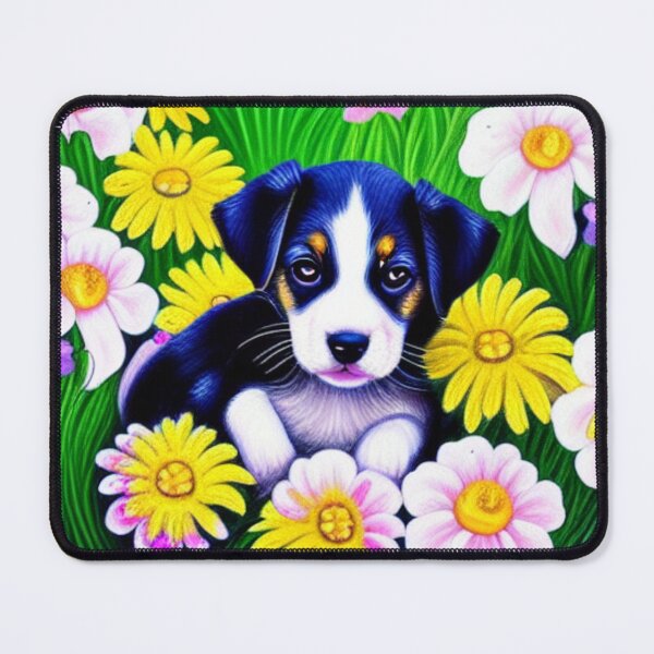 Item preview, Beautiful Dog Oil Painting with flowers in background designed and sold by ManifestoDesign.