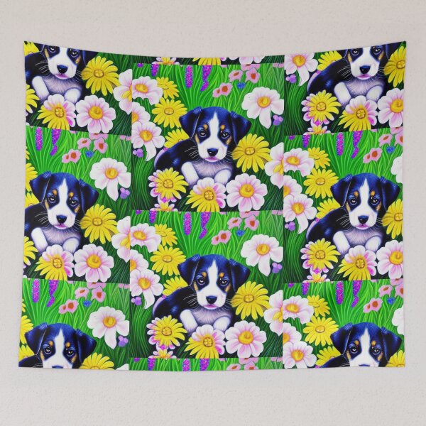 Item preview, Beautiful Dog Oil Painting with flowers in background designed and sold by ManifestoDesign.