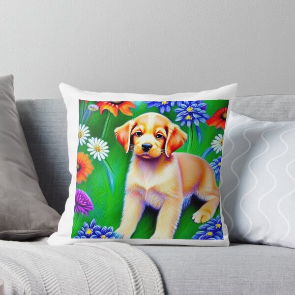 Artikelvorschau, Schönes Golden Retriever-Hundeölgemälde mit Blumen im Hintergrund entworfen und verkauft von ManifestoDesign.