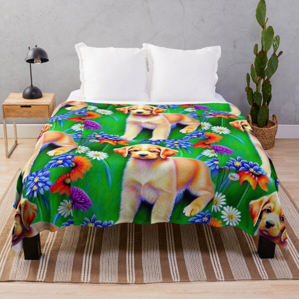 Item preview, Beautiful Golden Retriever Dog Oil Painting with flowers in background designed and sold by ManifestoDesign.