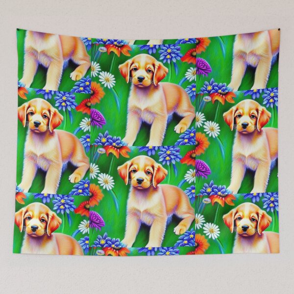 Item preview, Beautiful Golden Retriever Dog Oil Painting with flowers in background designed and sold by ManifestoDesign.