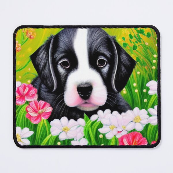 Item preview, Beautiful Dog Oil Painting with flowers in background designed and sold by ManifestoDesign.