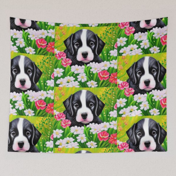 Item preview, Beautiful Dog Oil Painting with flowers in background designed and sold by ManifestoDesign.