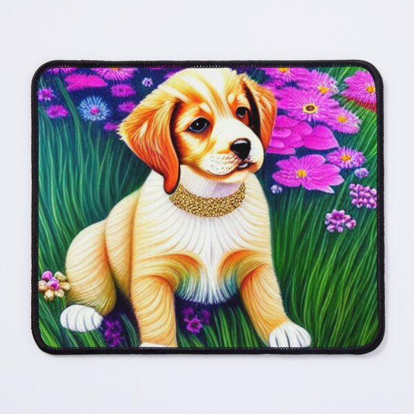 Item preview, Beautiful Golden Retriever Dog Oil Painting with flowers in background designed and sold by ManifestoDesign.
