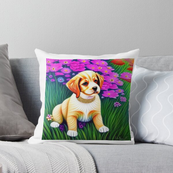 Artikelvorschau, Schönes Golden Retriever-Hundeölgemälde mit Blumen im Hintergrund entworfen und verkauft von ManifestoDesign.